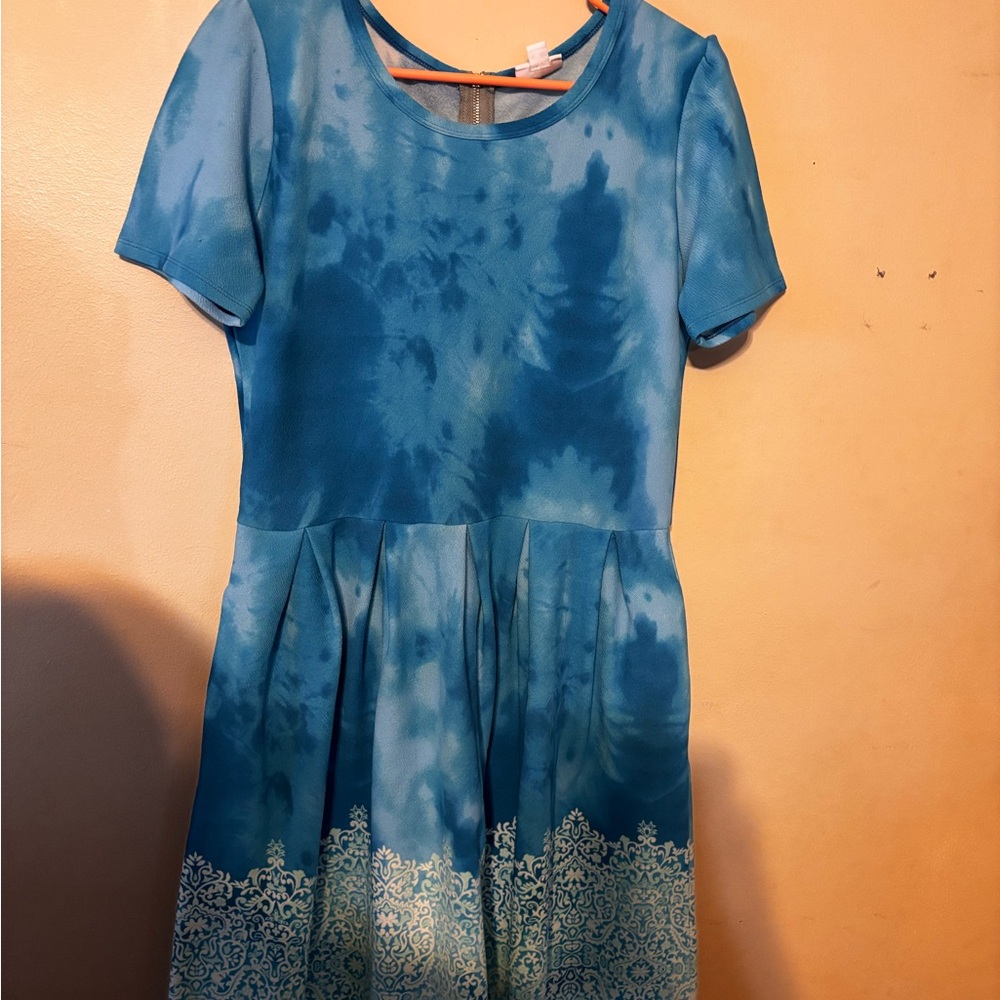 LuLaRoe Blue Tie-Dye Midi Dress